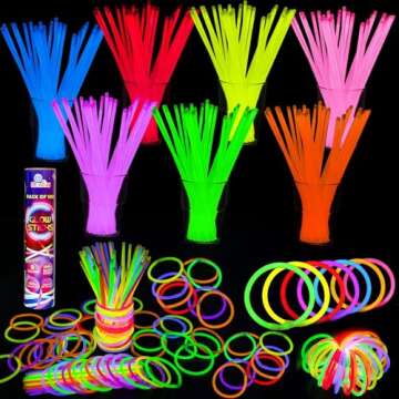 Max Fun Glow Sticks Bulk New Years Eve Party Supplies Decoration 500 Pack 8" Glow in The Dark Light Up Sticks with 500 Connectors for Neon Festival Birthday Carnival Necklaces Bracelets