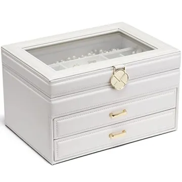 Vlando White Jewelry Box Leather Jewelry Organizer – Stylish 3 Layer Jewelry Storage for Girls and...