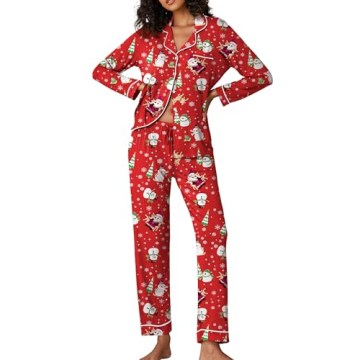 Ekouaer Pajamas Women's Long Sleeve Sleepwear Soft Button Down Loungewear Pjs Lounge Set Nightwear,C...