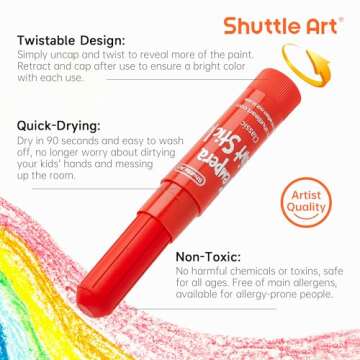 Shuttle Art Tempera Paint Sticks, 32 Colors Solid Tempera Paint for Kids, Super Quick Drying, No-Toxic, Works Great on Paper Wood Glass Ceramic Canvas