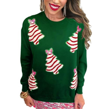 Adoeren Women Christmas Glitter Sweatshirt Sequined Sleeve Crewneck Pullover Top Sparkly Graphic Fun...