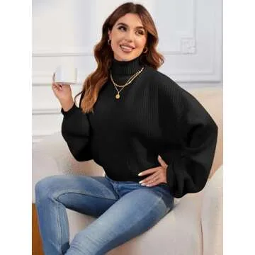 ZAFUL Women's Crew Neck Long Sleeve Pullover Crop Sweater Mock Neck Lantern Sleeve Ribbed Knit Cropped Sweater
