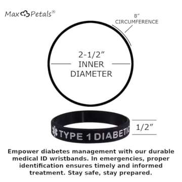 Max Petals Type 1 Diabetic Insulin Dependent Medical Alert ID Silicone Bracelet Wristbands (4 Pack)
