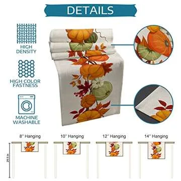 Autumn Maple Leaves Harvest Pumpkin Table Runners 120 Inches Long Washable Thanksgiving Table Runner for Round Table Kitchen Coffee Dining End Table Living Room Use
