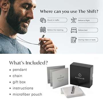 KOMUSO Breathing Necklace Classic Shift - For Breath Practice, Meditation, Stress and Anxiety Relief - Breathing Tool to Promote Calm, Mindfulness and Relaxation - Gold 28” Cable Chain