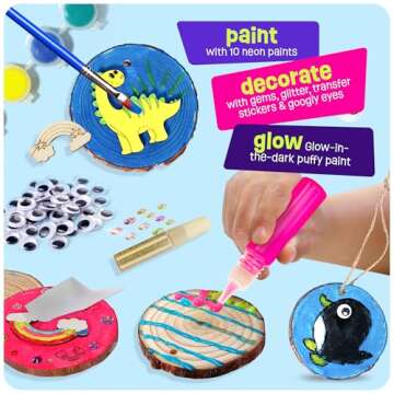 Dan&Darci Glow in The Dark Wood Painting Craft Kit for Kids - Arts and Crafts for Kid Ages 6 7 8 9 10 11 12 - Art Set Party Gift - Paint Kits 6-8, 8-12 - Gifts Summer Toys for Girls 8-12