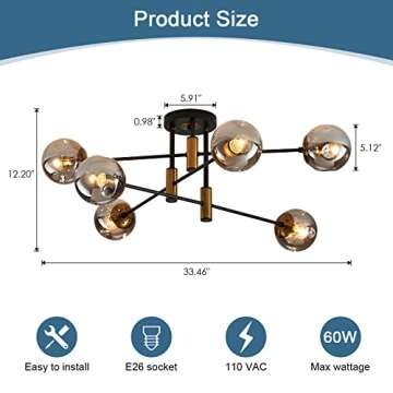 DDLLDESHI 6-Light Glass Globe Sputnik Chandelier - Modern Elegance for Every Room