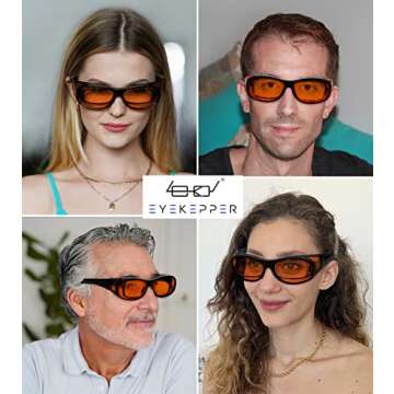 Eyekepper 100% Blue Light Reduction,Fitover Anti-Blue Blocking Computer Glasses with Extra Amber Len...