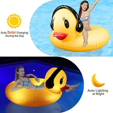 DeeprBetter Inflatable Duck Pool Floats with Lights,2 Pack Solar Powered Duck Pool Floaties,42" Larg...