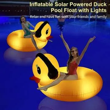 DeeprBetter Inflatable Duck Pool Floats with Lights,2 Pack Solar Powered Duck Pool Floaties,42" Large Inflatables Rafts for Swimming Pool Tubes Lake Beach Floaty Swim Rings Pool Party for Adults