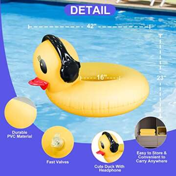 DeeprBetter Inflatable Duck Pool Floats with Lights,2 Pack Solar Powered Duck Pool Floaties,42" Large Inflatables Rafts for Swimming Pool Tubes Lake Beach Floaty Swim Rings Pool Party for Adults