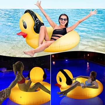 DeeprBetter Inflatable Duck Pool Floats with Lights,2 Pack Solar Powered Duck Pool Floaties,42" Large Inflatables Rafts for Swimming Pool Tubes Lake Beach Floaty Swim Rings Pool Party for Adults