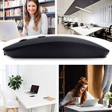 SUNGI Bluetooth Mouse for Laptop/iPad/Android PC,Rechargable Quiet Slim Wireless Mice Compatible with Windows/Linux/Tablet,Black