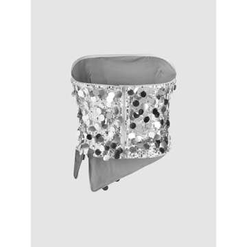 CIDER Sequin Asymmetrical Split Tube Crop Top: Silver, M