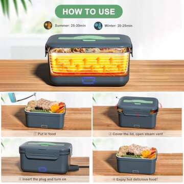 Vingud Electric Lunch Box Food Heater, 1.8L Heating Lunch Box for Work/Car/Truck, Heated Lunch Boxes for Adults with 1.8L Stainless Steel Container, 12V 24V 110V (Dark Gray)