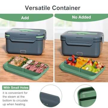 Vingud Electric Lunch Box Food Heater, 1.8L Heating Lunch Box for Work/Car/Truck, Heated Lunch Boxes for Adults with 1.8L Stainless Steel Container, 12V 24V 110V (Dark Gray)