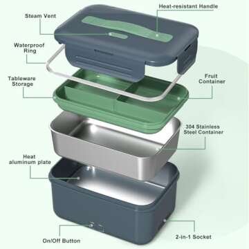 Vingud Electric Lunch Box Food Heater, 1.8L Heating Lunch Box for Work/Car/Truck, Heated Lunch Boxes for Adults with 1.8L Stainless Steel Container, 12V 24V 110V (Dark Gray)