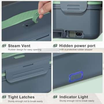 Vingud Electric Lunch Box Food Heater, 1.8L Heating Lunch Box for Work/Car/Truck, Heated Lunch Boxes for Adults with 1.8L Stainless Steel Container, 12V 24V 110V (Dark Gray)