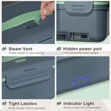 Vingud Electric Lunch Box Food Heater, 1.8L Heating Lunch Box for Work/Car/Truck, Heated Lunch Boxes for Adults with 1.8L Stainless Steel Container, 12V 24V 110V (Dark Gray)