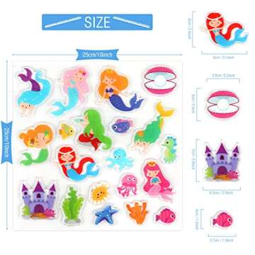 20 PCS Mermaids Thick Gel Under The Sea Window Gel Clings Decals Stickers for Kids Toddlers and Adul...