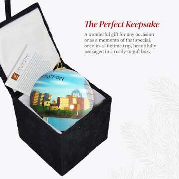 Art Studio Company - Hand Painted Christmas Ornament, Blown Glass, Hanging Tree Ornament, Holiday Decor, Boston, Massachusetts Skyline