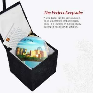 Art Studio Company - Hand Painted Christmas Ornament, Blown Glass, Hanging Tree Ornament, Holiday Decor, Boston, Massachusetts Skyline