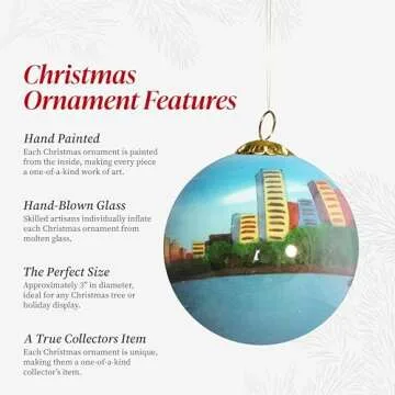 Art Studio Company - Hand Painted Christmas Ornament, Blown Glass, Hanging Tree Ornament, Holiday Decor, Boston, Massachusetts Skyline