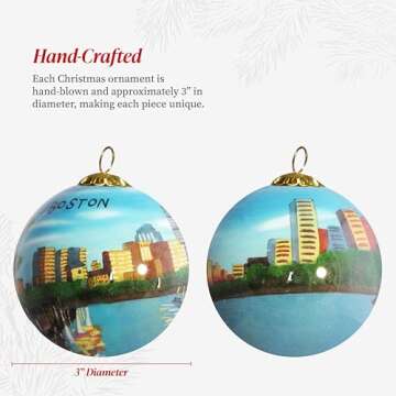 Art Studio Company - Hand Painted Christmas Ornament, Blown Glass, Hanging Tree Ornament, Holiday Decor, Boston, Massachusetts Skyline