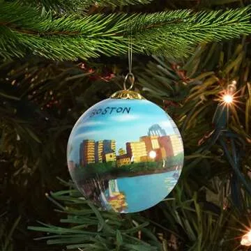 Art Studio Company - Hand Painted Christmas Ornament, Blown Glass, Hanging Tree Ornament, Holiday Decor, Boston, Massachusetts Skyline