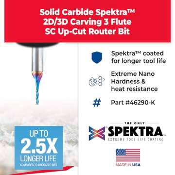 Amana Tool Up Cut Solid Carbide Spiral Router Bit - High Precision for Woodworking