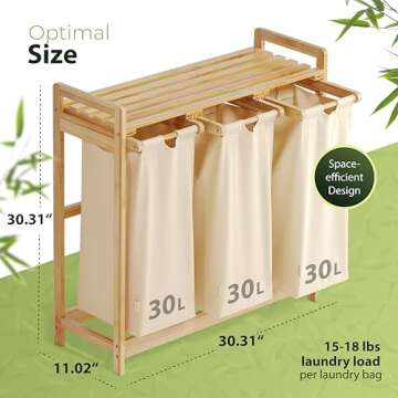 AMBIAVO Laundry Hamper - Eco-Friendly Bamboo 3 Section Sorter