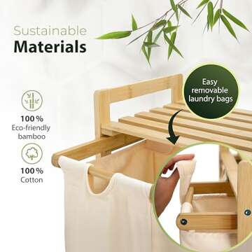 AMBIAVO Laundry Hamper - Eco-Friendly Bamboo 3 Section Sorter