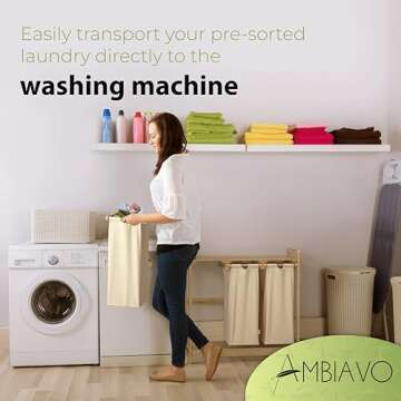 AMBIAVO Laundry Hamper - Eco-Friendly Bamboo 3 Section Sorter