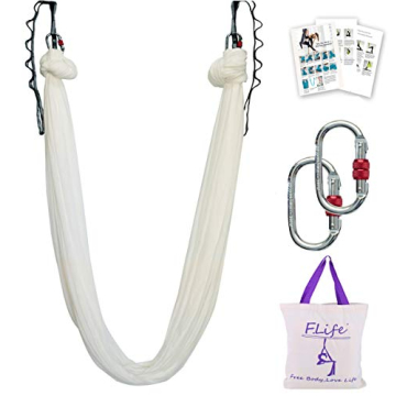 F.Life Aerial Yoga Hammock 5.5 Yards Include Daisy Chain,Carabiner and Pose Guide (White)