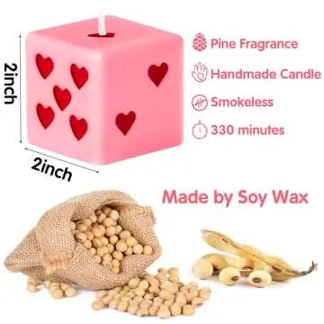 6sisc Pink Red Heart Dice Candle - Danish Pastel Home Decor with Pine Aroma