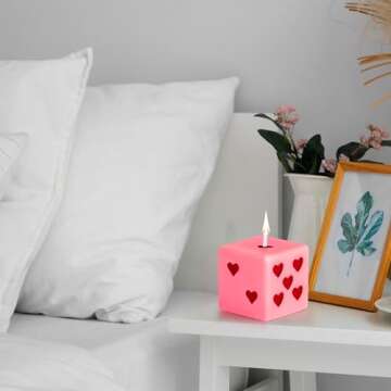 6sisc Pink Red Heart Dice Candle Danish Pastel Room Decor Aesthetic Pine Fragrance Natural Soy Wax Handmade Aromatherapy Candles Desk Sculpture Decoration Gift for House Bedroom Supplies 2 x 2 in