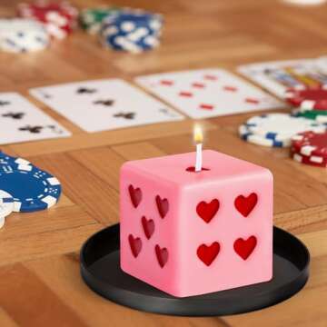 6sisc Pink Red Heart Dice Candle Danish Pastel Room Decor Aesthetic Pine Fragrance Natural Soy Wax Handmade Aromatherapy Candles Desk Sculpture Decoration Gift for House Bedroom Supplies 2 x 2 in