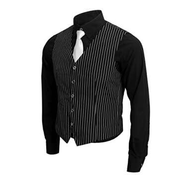 Jila 1920s Adult Men's Gangster Shirt, Vest And Tie Costume Accessories Set Roaring 20s Fancy Dress Up Outfit Suit (Medium)