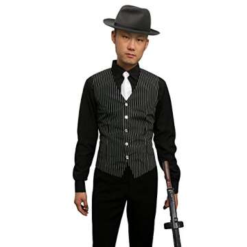 Jila 1920s Adult Men's Gangster Shirt, Vest And Tie Costume Accessories Set Roaring 20s Fancy Dress Up Outfit Suit (Medium)