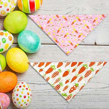 Easter Day Dog Bandana, Holiday Cat Bandana Bunny and Carrot Scarfs for Small Medium Large Dogs Cats Pet Puppies (Hoppy Hour/Pink, Large)