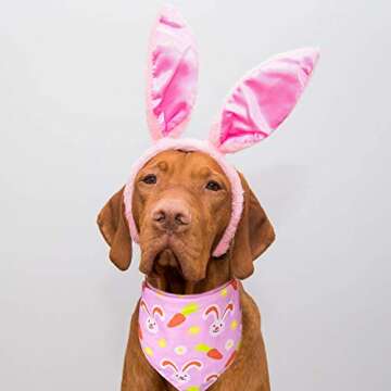 Easter Day Dog Bandana, Holiday Cat Bandana Bunny and Carrot Scarfs for Small Medium Large Dogs Cats Pet Puppies (Hoppy Hour/Pink, Large)