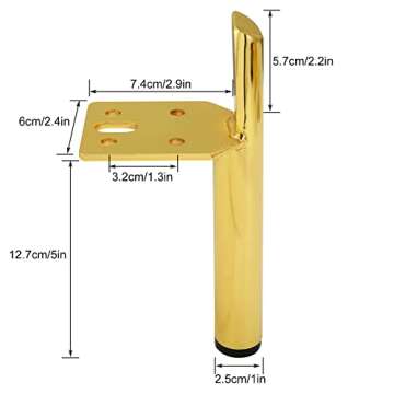 APACALI 4PCS Metal Furniture Leg 5 Inch Gold Replacement Couch Legs Cabinet Feet Modern Furniture Le...