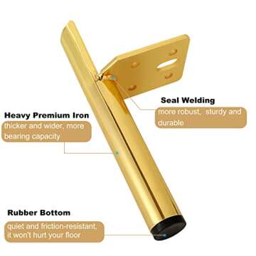 APACALI 4PCS Metal Furniture Leg 5 Inch Gold Replacement Couch Legs Cabinet Feet Modern Furniture Legs DIY Gold Sofa Feet with Screws for Cupboard Table