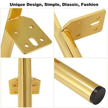 APACALI 4PCS Metal Furniture Leg 5 Inch Gold Replacement Couch Legs Cabinet Feet Modern Furniture Legs DIY Gold Sofa Feet with Screws for Cupboard Table