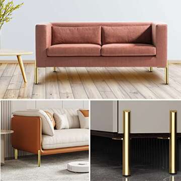 APACALI 4PCS Metal Furniture Leg 5 Inch Gold Replacement Couch Legs Cabinet Feet Modern Furniture Legs DIY Gold Sofa Feet with Screws for Cupboard Table