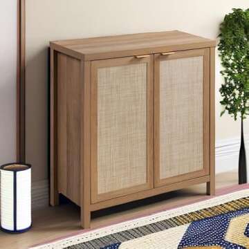 SICOTAS Sideboard Buffets Storage Cabinet - Boho Large Coffee Bar Cabinet with Rattan Decorated Door...