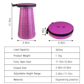 ZTMT FoldingStool Colorful Stool Body Portable Collapsible Stool Seat Max Load Capacity 397lbs, Tele...
