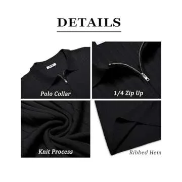 COOFANDY Men's Zipper Polo Shirts Short Sleeve Ribbed Knit Polo T Shirts Fashion Casual Golf Shirts Black
