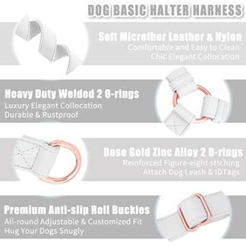 Soft Leather No Pull Dog Harness - Adjustable Step in Dog Harness with Rose Gold Heavy Duty Metal Bu...