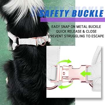 Soft Leather No Pull Dog Harness - Adjustable Step in Dog Harness with Rose Gold Heavy Duty Metal Buckle, Freedom Nylon Dog Halter Vests for Small Medium Large Dogs Easy Walking Training (White,L)